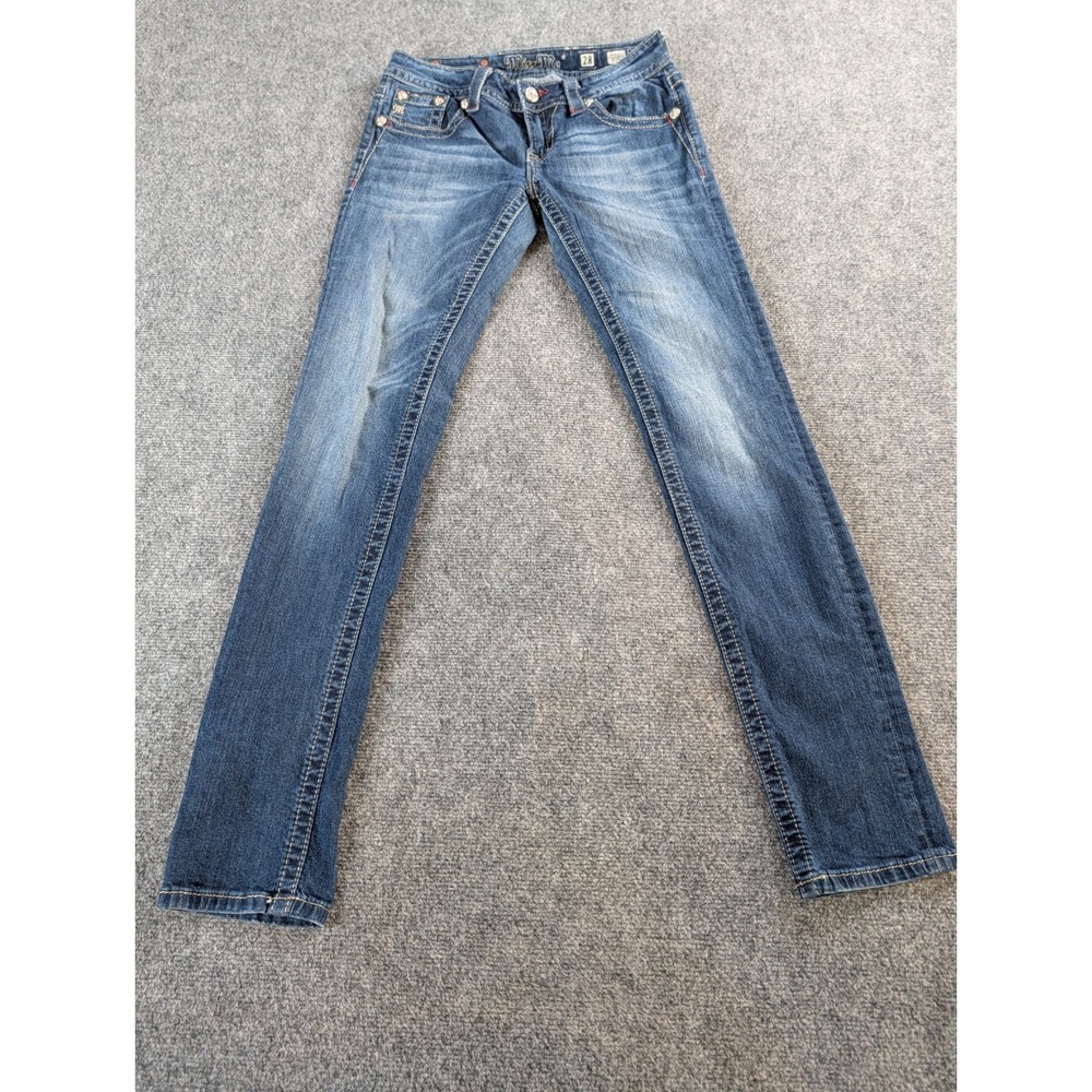 Miss Me Jeans Womens Size 28 Blue Skinny Denim Embroidered Rhinestones Cross